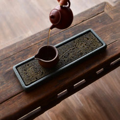 Tea Tray Natural Stone Plate Dragon Pattern Decoration Chinese Home Table Rectangular Office Accessorie Antiques Kungfu Teaset
