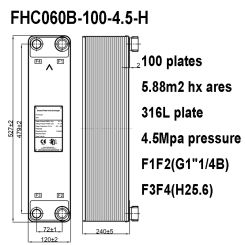 316 Stainless Steel 100 Plates 5.88m2 Heat Transfer Areas Brazed Plate Heat Exchanger