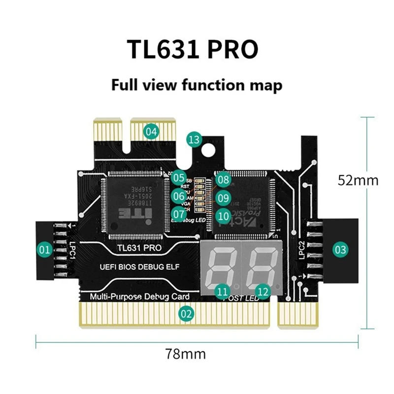 Description Picture 5 of itemTL631 Pro Multifunction Desktop Laptop LPC-DEBUG Post Card PCI PCI-E Mini PCI-E Motherboard Diagnostic Analyzer Tester