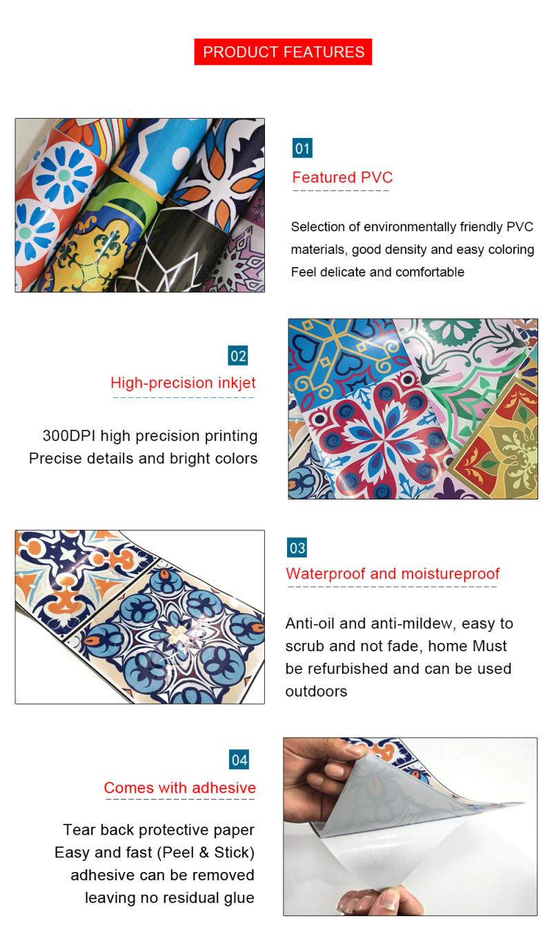 Description Picture 4 of itemRetro Pattern Gray Strip Ceramic Tiles Wall Sticker Sofa TV Walls Stairs Kitchen Decoration Wall Decals Removable Art Wallpaper