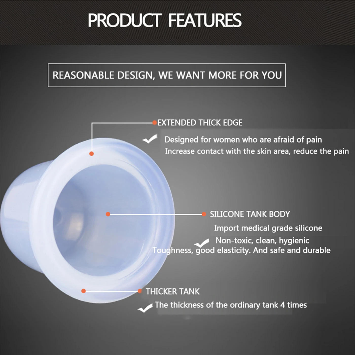 Description Picture 3 of itemSilicone Vacuum Cup Suction Cups Vacuum Cans Massage Body Face Neck Massage Suction Cup Health Care Cellulite Massage Tools