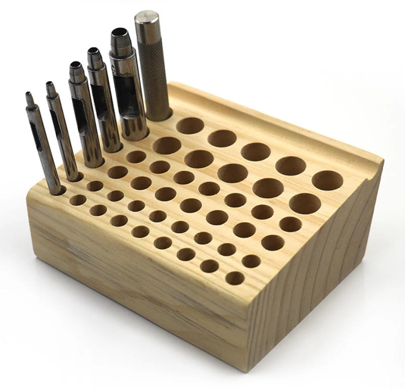 Description Picture 6 of itemQJH Handwork Tools Holder Box 46/98 Holes Organizer Wooden Rack for Leather Craft Punches Stand Carving tools Drill Bits Storage