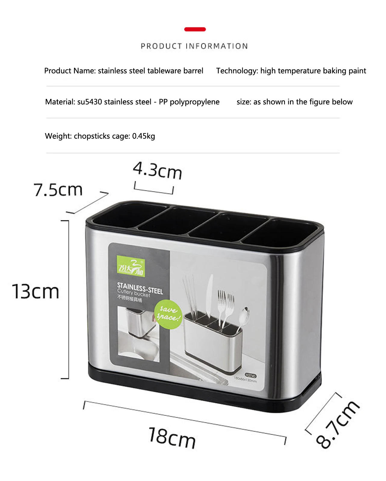 Description Picture 4 of itemMultifunctional Kitchen Utensils Chopstick Cage Tableware Storage Hollowed Drain Cutlery Storage Stainless Steel Chopstick Rack