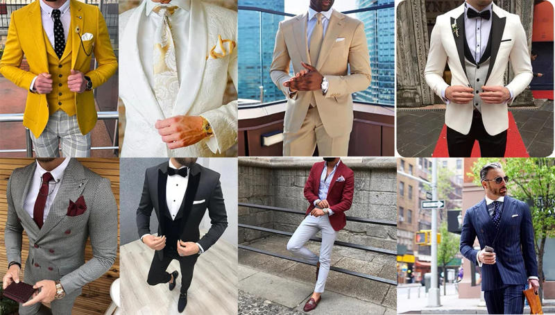 Description Picture 3 of itemTailor made Classic blue Wedding Suit for men slim fit 3 piece business formal suits man Prom Tuxedo Blazer Jacket+Pants+Vest