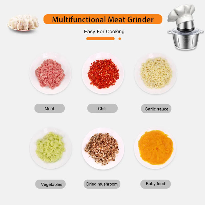 Description Picture 6 of itemBioloMix 2 Speeds 500W Stainless Steel 2L Capacity Electric Chopper Meat Grinder Mincer Food Processor Slicer