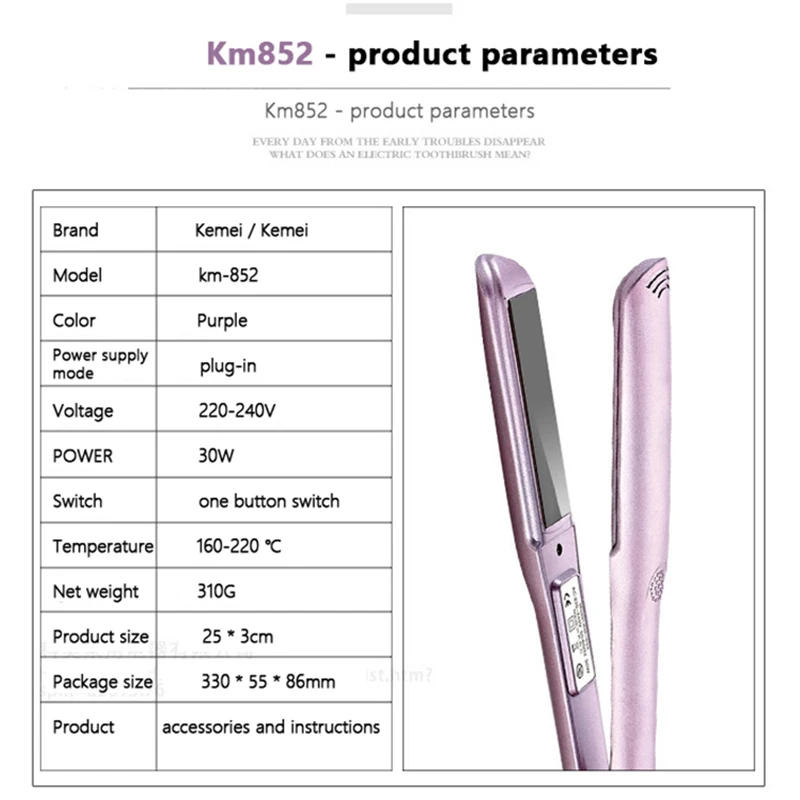 Description Picture 6 of itemKEMEI Hair Straightener Hot Comb Hair Curler Tourmaline Ceramic Irons Hair Straightener For Women Steamer Hair Styling Tool