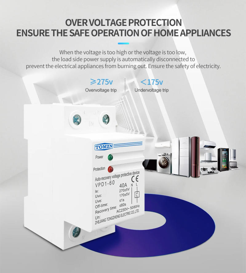 Description Picture 5 of item1 pcs 40A 230V Din rail automatic recovery reconnect over voltage and under voltage protective device protection relay