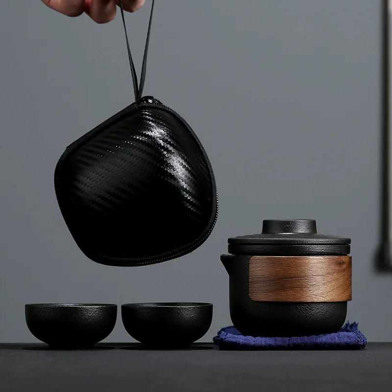 Description Picture 4 of itemCeramic Travel Kung Fu Tea Set Teaware One Teapot and Two Cups Outdoor Quick-pass Cup Portable Storage Bag Tea Pot and Cup Set