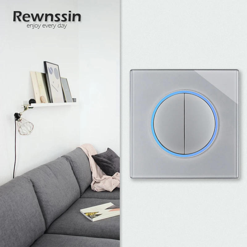 Description Picture 2 of itemLight Power Switch,1/2/3/4 Gang With LED Indicator,Silver Tempered Glass Panel 110-250V Wall Push Button Switch,EU PLUG Outlets