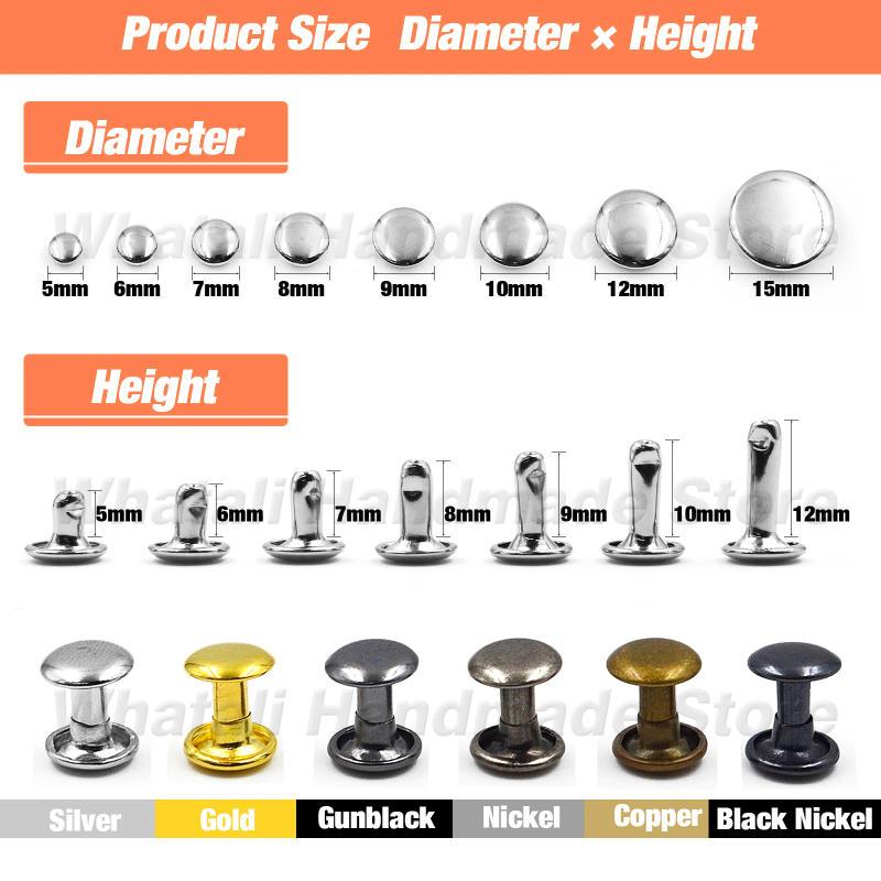 Description Picture 3 of item100Sets 5-15mm Double Cap Rivets Metal Round Rivet Stud Nail For Leathercraft Accessories Repair Shoes Bag Belt Clothing Garment