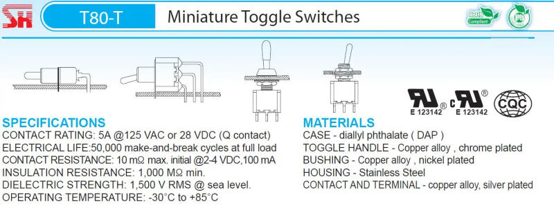 Description Picture 2 of itemSalecom SH T80-T Z1 Large Long Handle Mini Toggle Switch 12mm Panel Mount 5A/125VAC