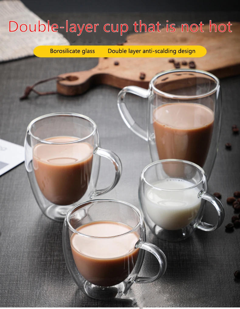 Description Picture 6 of item2-6pcs Double-layer Wall Transparent Cup Coffee Milk Drink Mug High Borosilicate Glass Drinkware Heat Resistant Household Office