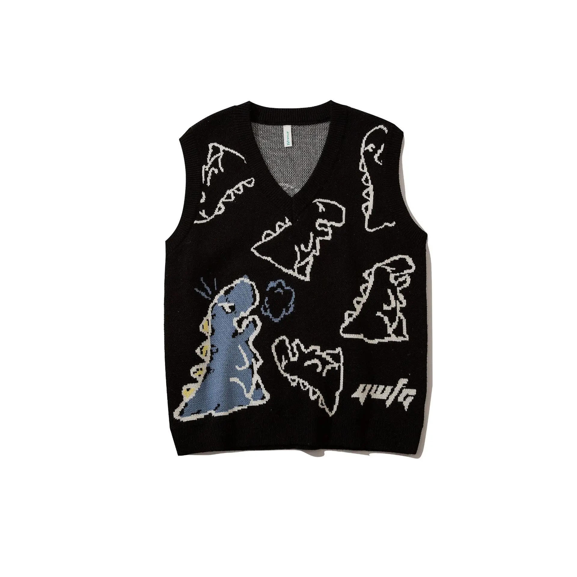 Description Picture 6 of itemDinosaur Monster Knitted Sweater Vest Men Women Harajuku Cartoon Anime Vintage V-neck Street Hip Hop Sleeveless Pullover Men