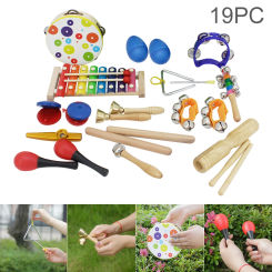 19pcs Orff Percussion Musical Instruments Set Hand Drum Knock Piano Xylophone Maracas Wrist Bells Mixed Kits for Children Baby