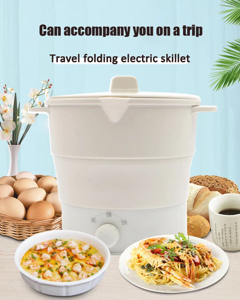 Description Picture 3 of itemFolding Silicone Hotpot Electric Multifunctional Cooker Heating Kettle Water Boiler Stew Soup Noodle Pot Food Eggs Steamer EU US