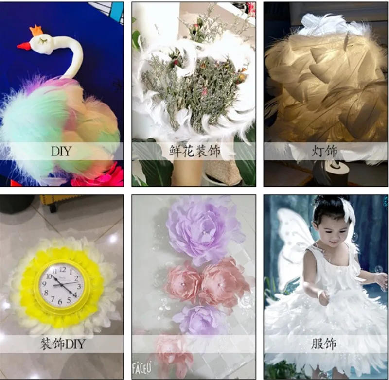 Description Picture 2 of item100pcs Natural Goose Feather 4-8cm Colorful Goose Down Feather Child Gift DIY Handmade Festival Stage Wedding Dress Decoration
