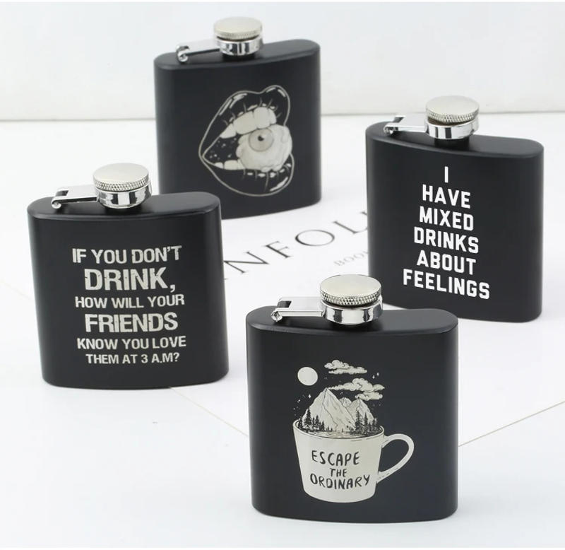 Description Picture 5 of item3 OZ Stainless Steel Black Mini Hip Flask Alcohol Bottle Drinking Gift For Man Personalized LOGO Custom Made Laser Engraving