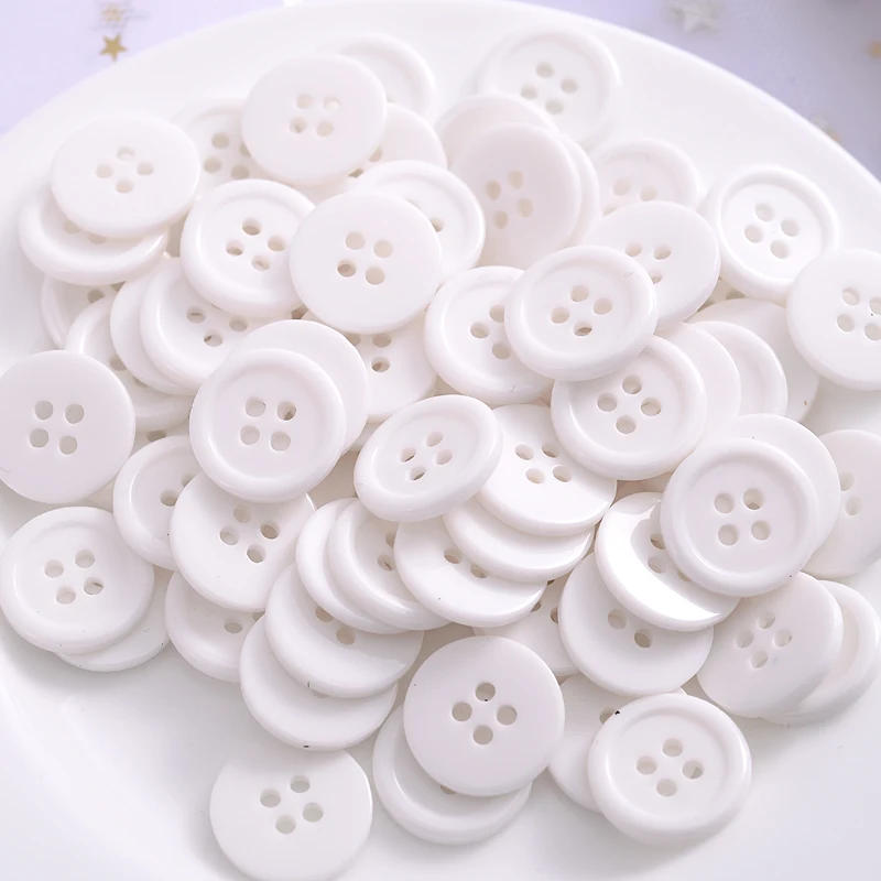 Description Picture 2 of item24L(15mm)  50Pcs Black/White Resin Buttons Round 4 Holes Solid Color Buttons For Clothes Shirt DIY Bottons Apparrel Accessories