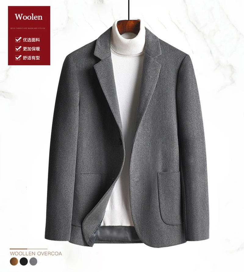 Description Picture 3 of itemMen Black Suit High Quality Winter Woolen Suit Blazer Casual Wool Suit Jacket Oversize Overcoat Male Button Up Top Windbreaker