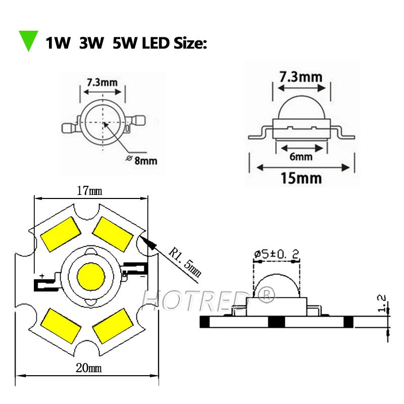 Description Picture 5 of item50pcs High Power LED COB Chip 1W 3W Warm Cool White Red Blue Green Yellow Full Spectrum 660nm440nm For Grow Light Aquarium Lamps