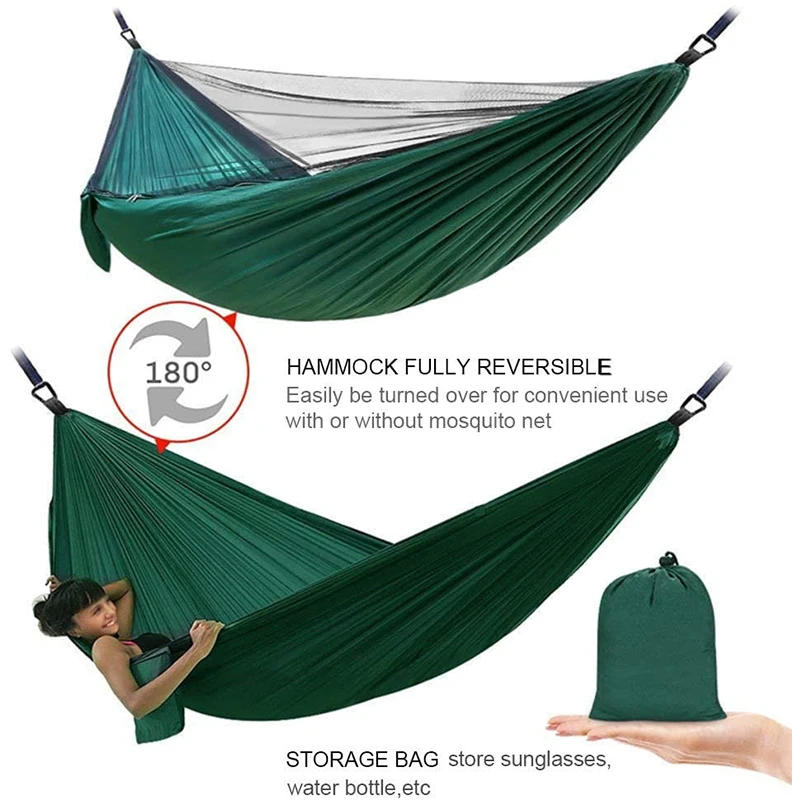 Description Picture 4 of itemcamping hammock 290 x 140cm Ultralight double hammock with mosquito net 300kg load Quick-drying parachute nylon hammock