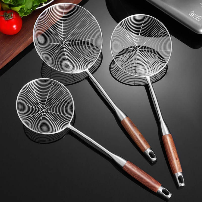 Description Picture 2 of item304 Stainless Steel Spider Wire Strainer for Cooking & Frying, Colander Ladle Skimmer with Wooden Handle - Kitchen Tools