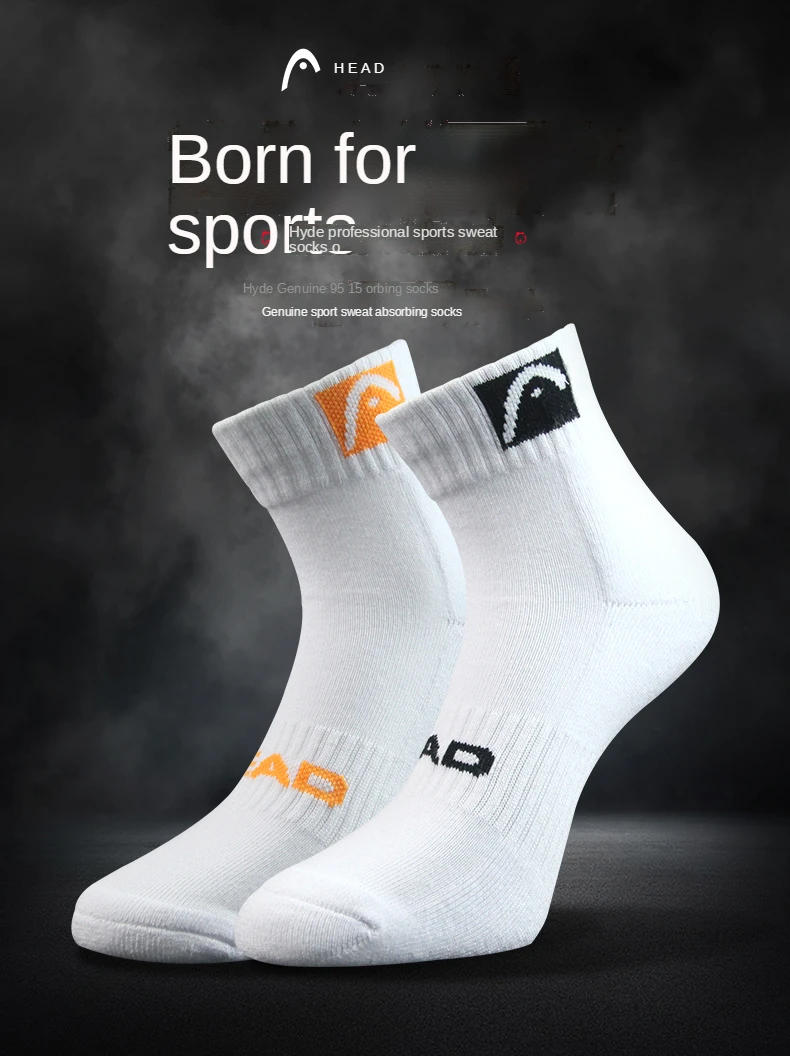Description Picture 3 of item3 Pairs HEAD Socks Sport mid Sock men female badminton tennis cotton Towel Bottom Socks basketball tennis 25-28cm