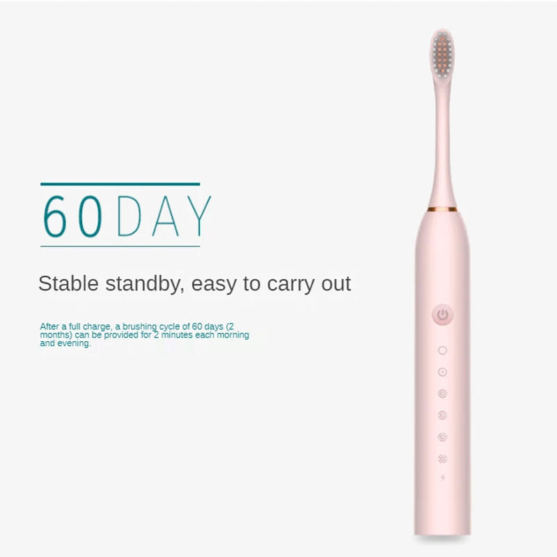 Description Picture 5 of itemNew 6 Mode Electric Toothbrush Sonic Brush Head Adult Timer Brush USB Charger Rechargeable Tooth Brushes Replacement Heads Set