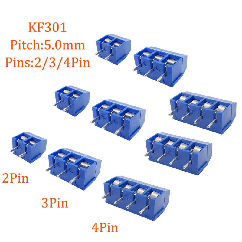 Description Picture 3 of itemKF301 2P 3P 4P 5mm Screw Wire Terminal Block KF301-2P KF301-3/4P Pitch 5.0mm Straight Pin Spliceable Plug-in PCB Cable Connector