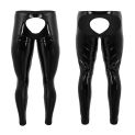 Black Mens Latex Pants Sexy Open Butt Crotchless Wetlook Leather Leggings Gay Erotic Tight Lingerie Nightclub Pole Dance Trouser