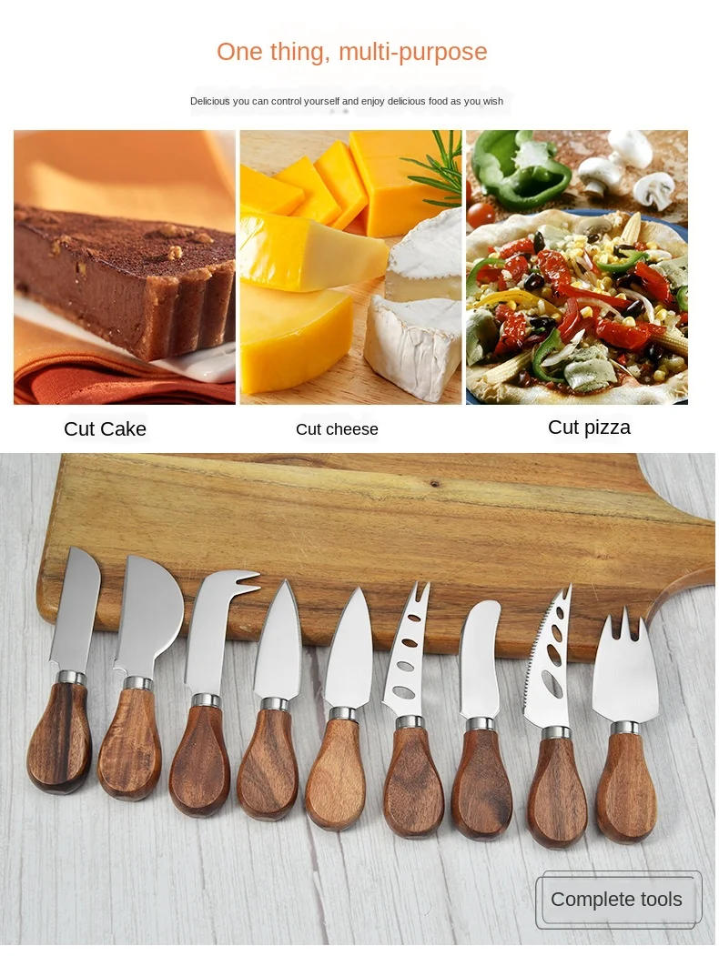 Description Picture 3 of itemCheese Knife Set Wood Handle Professional Kitchen Knives Butter N690 Bamboo Ceramic Cleaver Spreader Stainless Steel Utensils