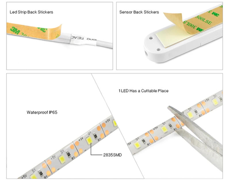 Description Picture 5 of itemLed Light Strip PIR Motion Sensor Induction Led Strip Battery 60leds/m 2835smd Under Bed Lamp For Closet Wardrobe Cabinet Stairs