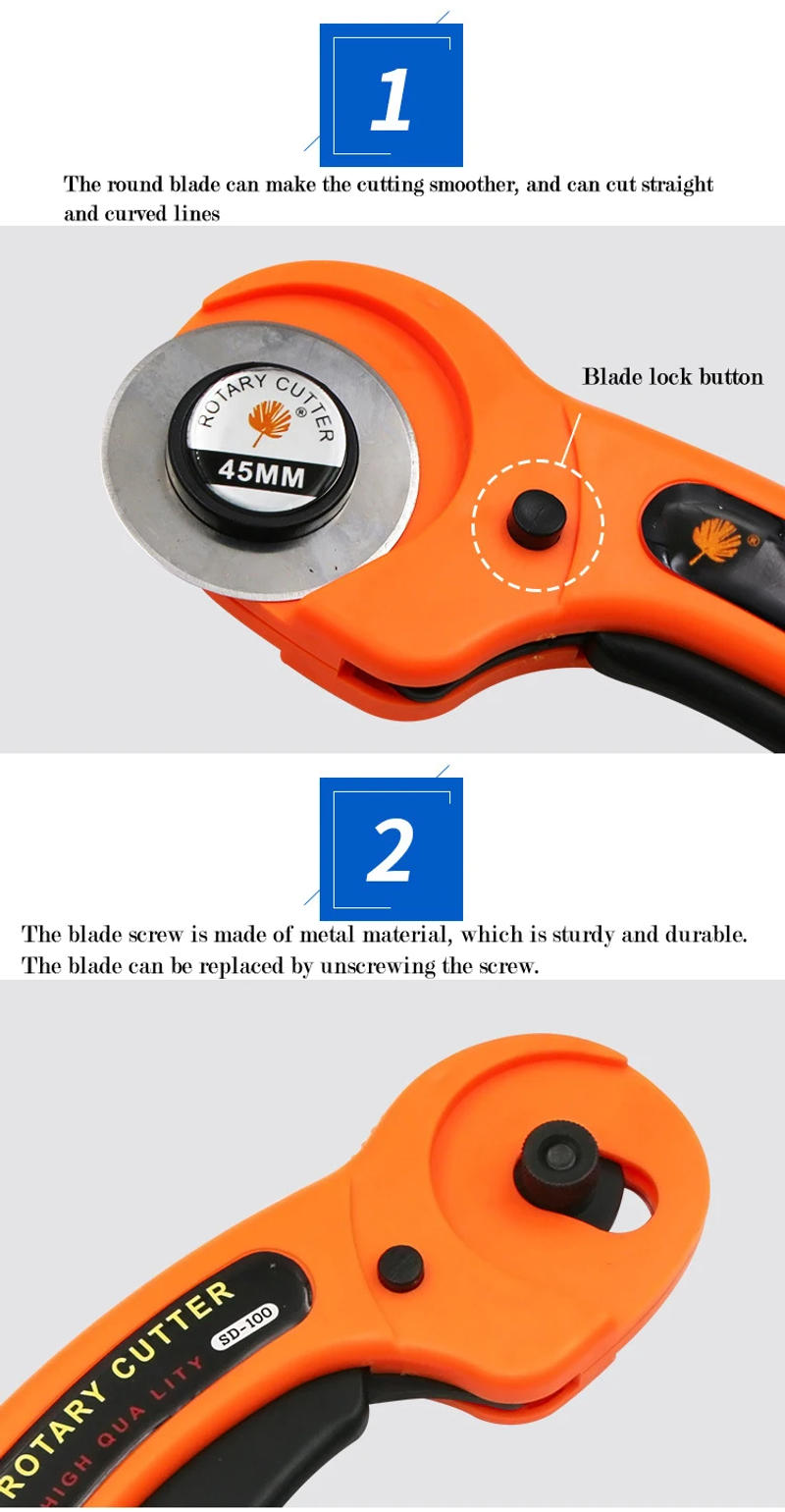 Description Picture 5 of item45mm Leather craft Rotary Cutter Leather Cutting Tool Leather Craft Fabric Circular Blade Knife DIY Patchwork Sewing Quilting