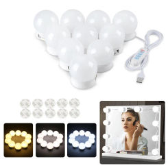 Professional 14PCS Detachable Bulbs Three Colors LED Makeup Mirror Light USB Cosmetic Mirror Dressing Table Vanity Lights 20#12
