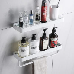 Bathroom Shelf Bath Shower Shelf With Bar Aluminum White Glass Shelf Bathroom Corner shelf Wall Mounted Kitchen Storage holder