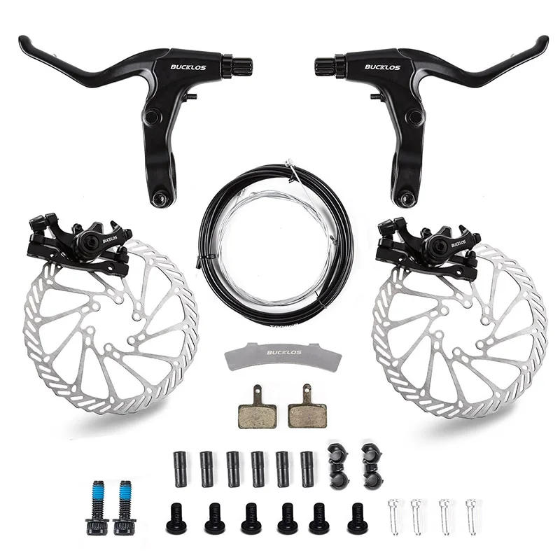 Description Picture 2 of itemBicycle Brake Set Mechanical Brakes Mountain Bike Front Rear kit With 160mm Disc Rotors Built-in Brake Pad Cycling Double Brake