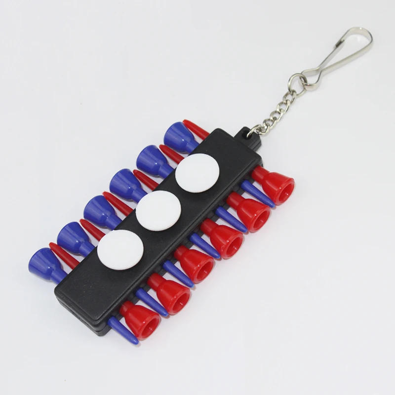 Description Picture 6 of item1Set Portable Plastic Golf Tee Holder Carrier With 12 Golf Tees And 3 Plastic Ball Markers with Keychain Golf Accessorie