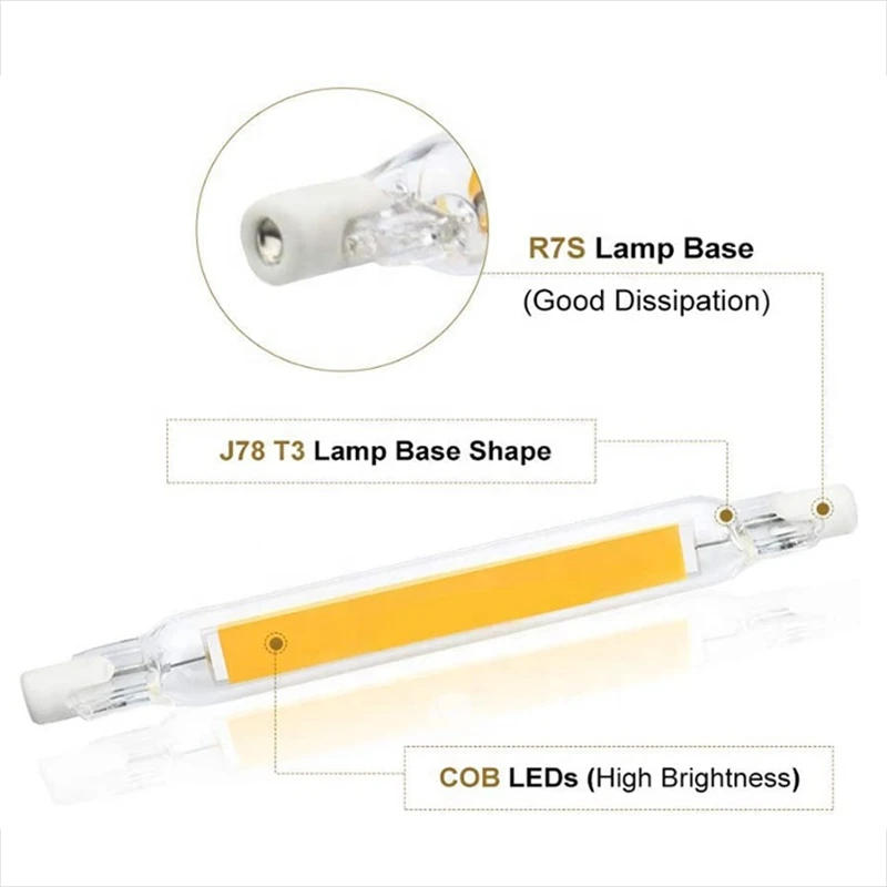 Description Picture 3 of itemLED Light R7S 78mm 118mm High Powerful Spotlight 15W 20W 40W 50W AC 220V Glass Tube COB Bulb Replace Halogen Lamp