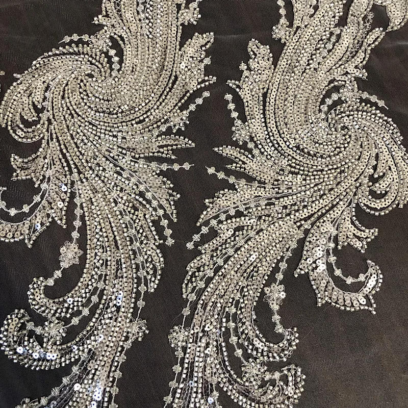 Description Picture 6 of itemSilver Beaded Sequin Dress Fabric, Bridal Dress Decorative, Sewing Accessories, RS2973