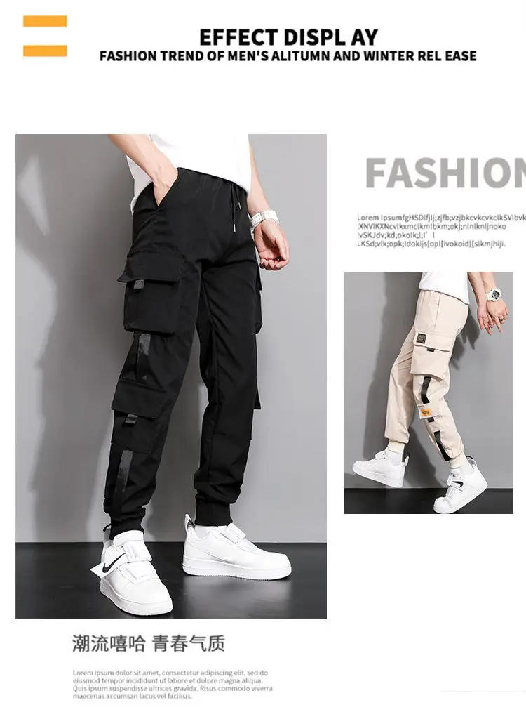 Description Picture 6 of itemSummer Mens Overalls Fashion Loose Multi-Pocket Ankle Banded Trousers Casual Cargo Pants Jogging pants men korean streetwear