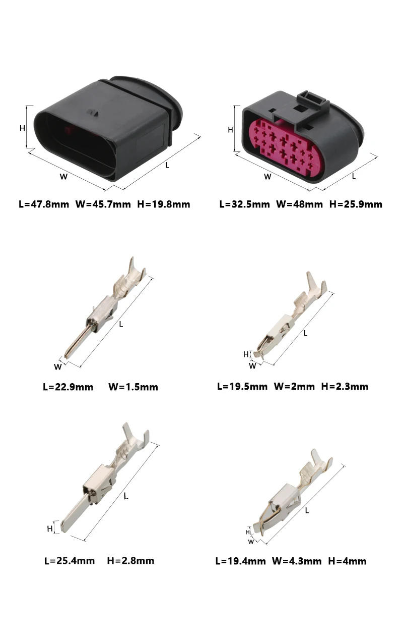 Description Picture 3 of item1/5/10/20/Sets 14 Pin Automobile Xenon Headlight Lamp Connector Socket Housing 1J0973837 1J0973737 For Audi VW Golf MK6 Skoda