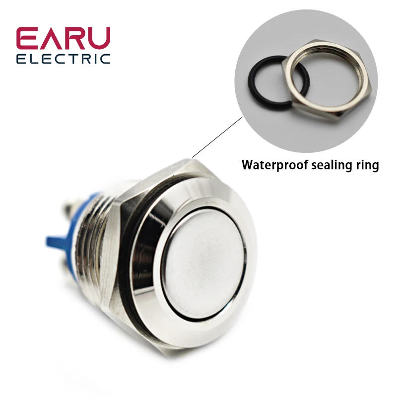 Description Picture 4 of item16mm 1NO High Flat Head Waterproof Momentary Reset Metal Push Button Switch Screw Terminal Car Engine Doorbell PC Power Switch