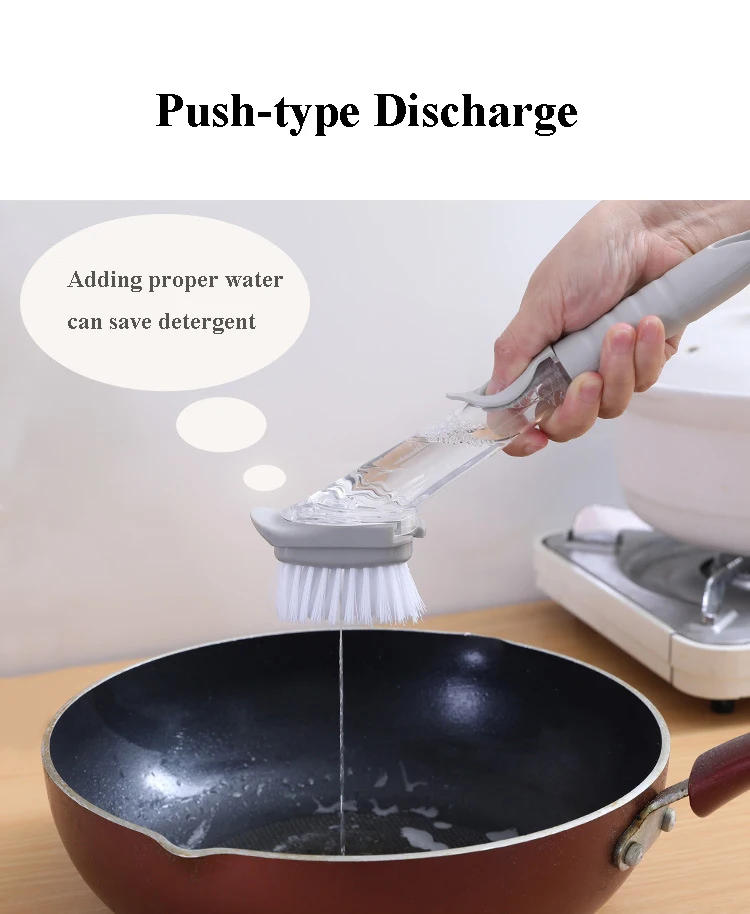 Description Picture 3 of itemKitchen Cleaning Brush 2 In 1 Long Handle Cleaing Brush with Removable Brush Sponge Dispenser Dishwashing Brush Kitchen Tools
