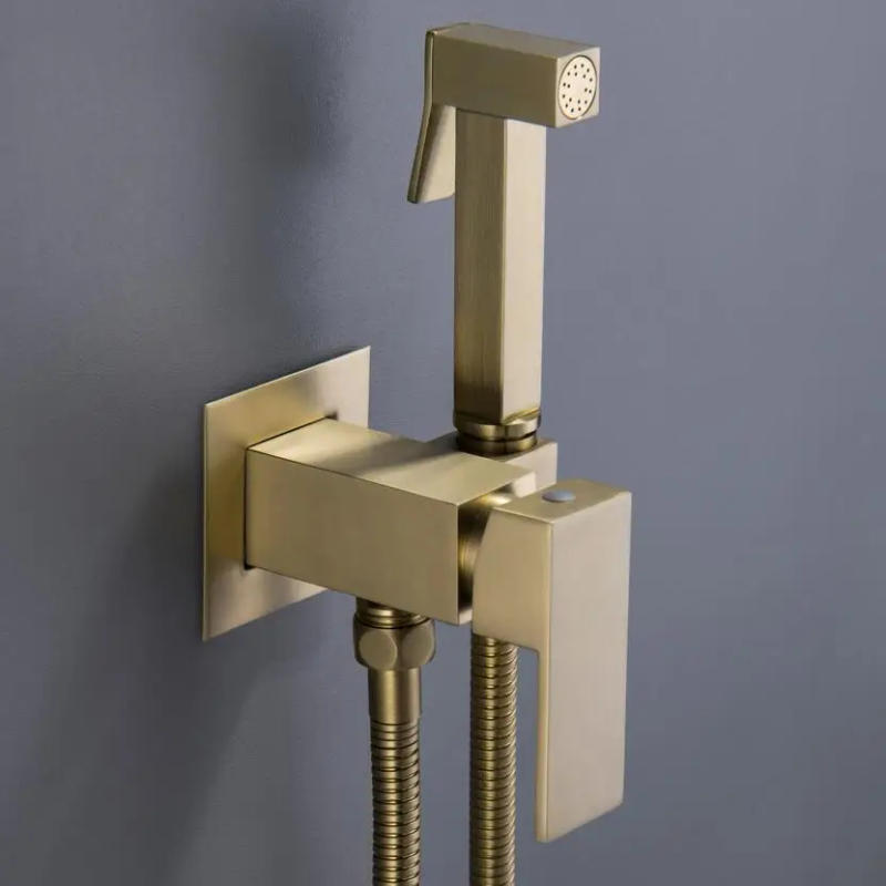 Description Picture 3 of itembrushed gold Brass Hand Held Toilet Bidet Sprayer Brushed Gold Hot And Cold Bathroom Douche Kit Square Shattaf Shower Faucet