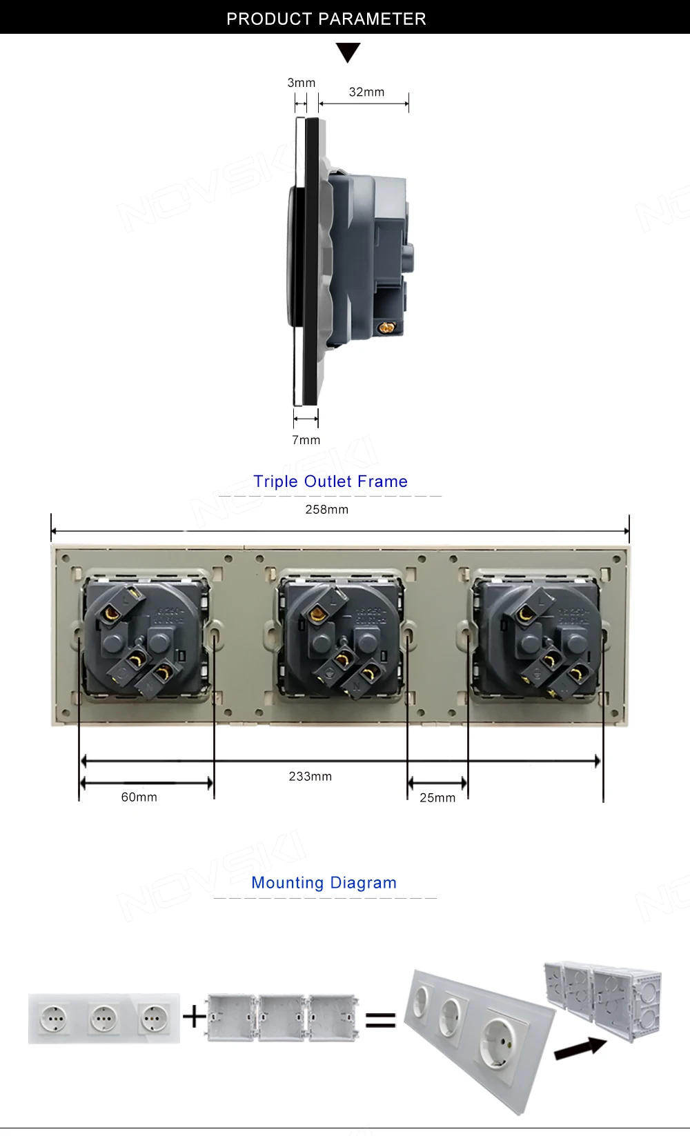 Description Picture 4 of itemWall Socket Free Combination,Black PC-Panel Deutsch Wall Socket Grounded, Multi-Frame Hybrid Outlet Universal