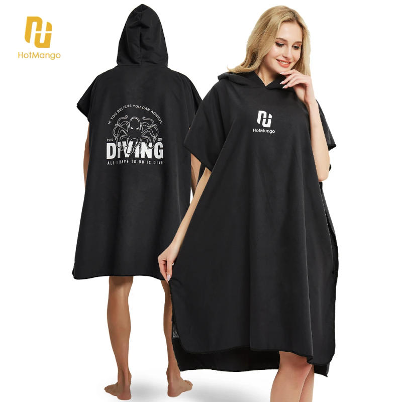 Description Picture 2 of itemHOTMANGO Microfiber Poncho Towel Surf Beach Wetsuit Changing Bath Robe with Hood,Watersports Activities,Adults Men Women Kids