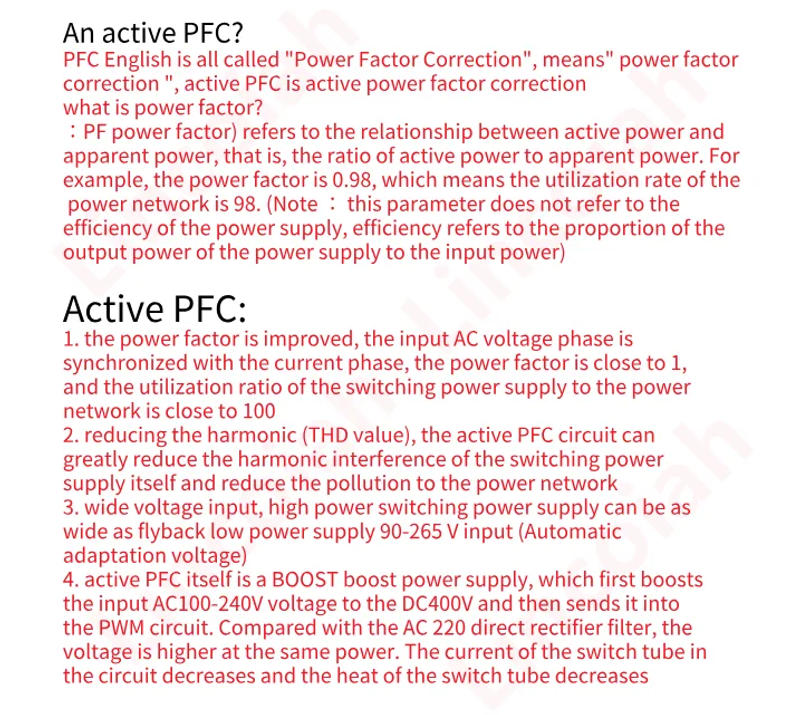 Description Picture 5 of itemPFC Switching Power Supply 0-24V 30V 36V 45V 48V 60V 72V 110V 150V Adjustable Voltage 110V/220V Ac/Dc Smps For LED Strips Motor