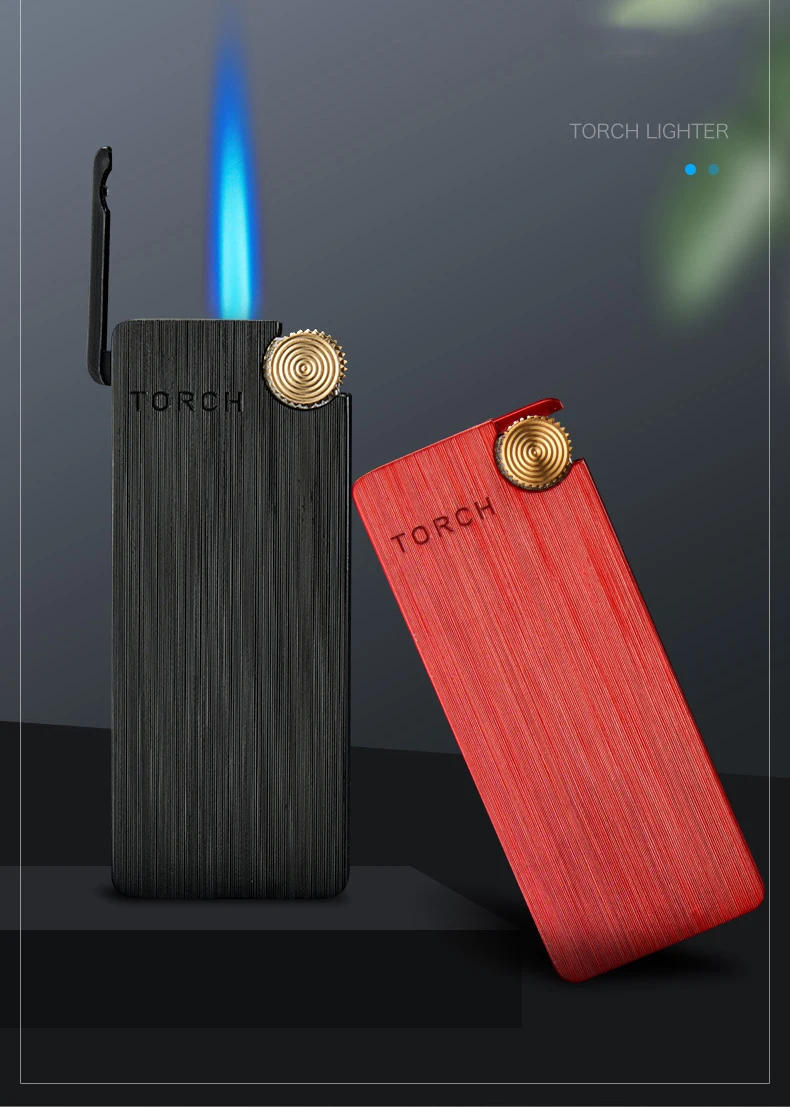 Description Picture 2 of itemWindproof Jet Turbo Torch Lighter Metal Ultra-thin Portable Butane Grinding wheel Flint Lighters For Smoking Gadgets For Men