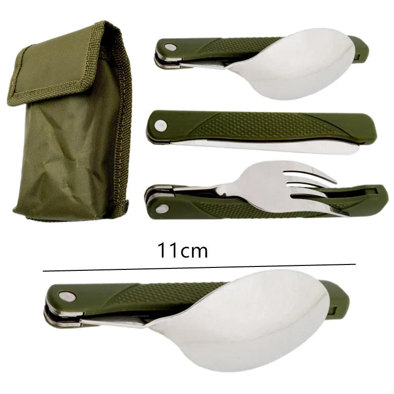Description Picture 5 of itemLong cookware backpack Spork fork stainless steel fold knife utensil spoon set combo Picnic camp cutlery tableware flatware