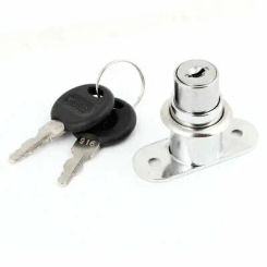 Silver Tone Metal Sliding Door Showcase 20mm Dia Cylinder Plunger Lock w 2 Keys